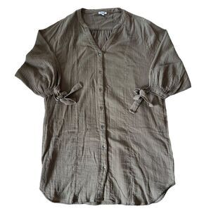 Splendid Shirt dress Gauze Texture Women Sz. Small Olive Green Beach Summer Sun